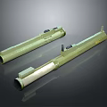 Two Green Tubular Military Weapons With Metal Components And Smooth Surface