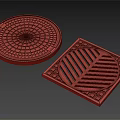 Round and Square Cast Iron Manhole Covers With Patterned And Slotted Designs 3d model