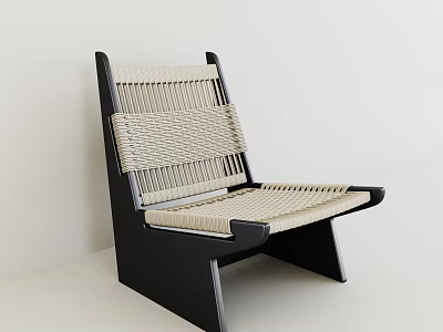 Modern Minimalist Single Chair With Black Frame And Beige Woven Seat Back 3d model