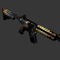 Decorative Assault Rifle With Gold And Black Intricate Patterns And Engravings