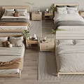 Minimalist Modern Double Bed With Wooden Frame Neutral Bedding And Bedside Plants