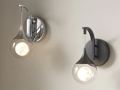 Modern Silver And Black Wall Lamps With Teardrop Clear Glass Shade Design 3d model