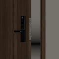 Modern Wooden Door With Electronic Lock Wood Grain Frame And White Label