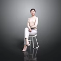 Stylish White Metal Frame Chair On Reflective Floor With Gray Background