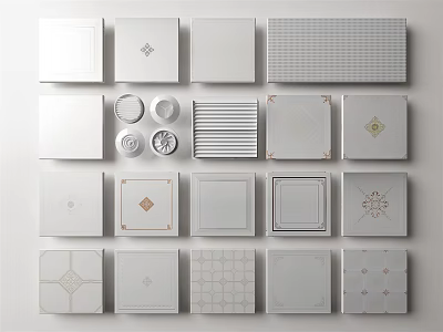 White Ceiling Tiles With Various Patterns Textured And Decorative Designs For Home 3d model