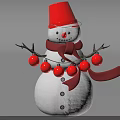 Festive Snowman Sculpture With Red Hat Scarf Branch Arms And Red Balls