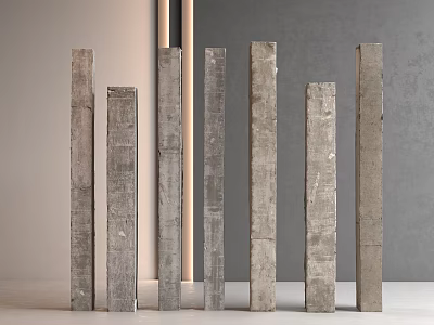 Gray Concrete Columns With Textured Surface Arranged Vertically Indoor Setting 3d model