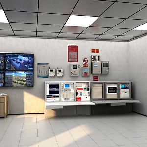 Fire control cabinet host in fire control room 3d model