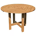 Natural Wooden Round Dining Table With Herringbone Top And Sturdy Cross Legs Design