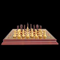 Decorative Chess Set With Gold And Dark Pieces On Wooden Chessboard