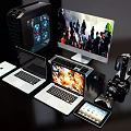 Modern Gaming Computer Setup With Desktop Monitor Laptop Tablet Game Controller Headphones