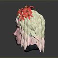 Pink Faced Character With Light Colored Hair Red Flower Headpiece And Red Eyes