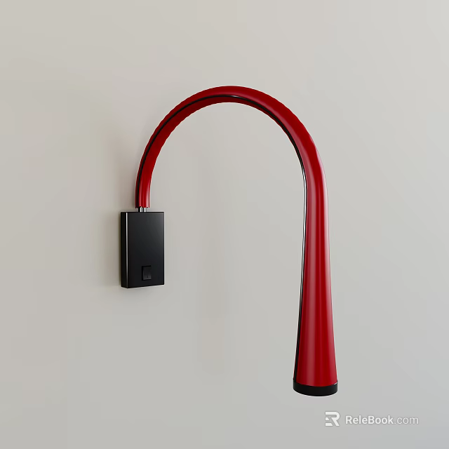 Curved Red Abstract Wall Lamp Mounted On White Wall With Black Base 3d model
