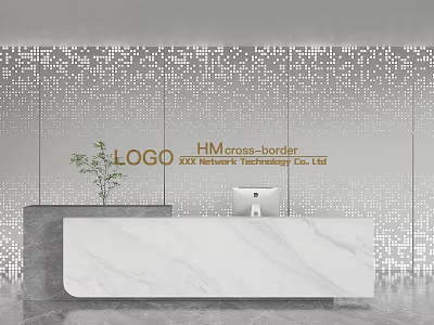 Elegant Modern Background Wall With Front Desk Marble Countertop Green Plant And Logo 3d model