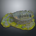 Ancient Circular Stone Ruins Structure Surrounded By Mossy Stones And Green Grass