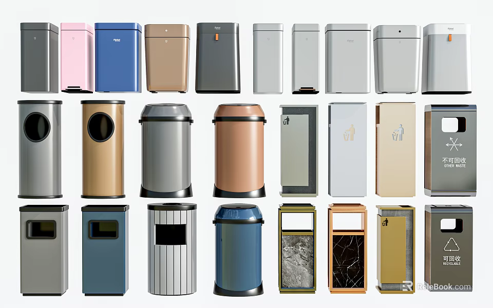 Public Facilities Various Colored Trash Bins With Modern Designs And Styles 3d model