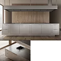 Modern Kitchen Cabinets With Sleek Stainless Steel Doors And Wooden Backsplash