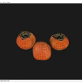 Three Ripe Persimmons With Vibrant Orange Skin And Green Calyxes On Smooth Surface
