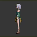 Fantasy Character With Pink Hair And Green Outfit Featuring Flower Decorations And Golden Accents