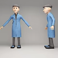 3D Game and Movie Male Character Model with Blue Coat Gray Hat Front Side Views
