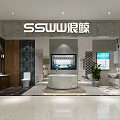 Modern Bathroom Showroom Interior Featuring Bathtub Toilet Washbasin Stone Walls And Cabinets