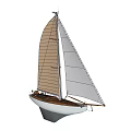 Classic Sailboat With Brown And White Sails And White Hull Structure