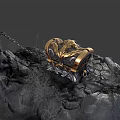 Decorative Household Ornament With Gold Black Intricate Design Emblem Stone Base Chain Accents