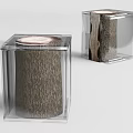 Two Modern Tree Stump Stools In Transparent Cube With Natural Wood Grain 3d model