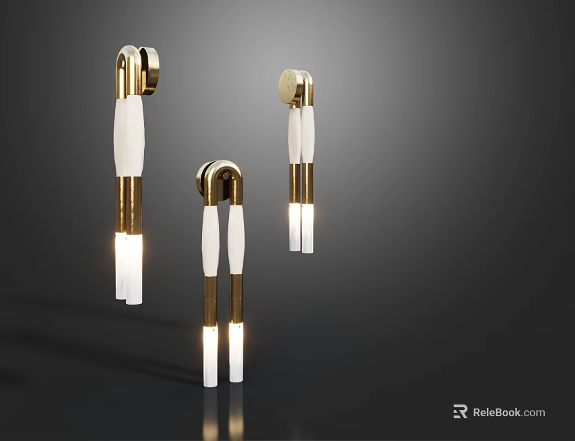 Modern Wall Lamps With Gold Metal Frames And White Glass Shades 3d model 