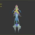 3D Animated Character Model With Blue Hair And Double Fish Tails In Ornate Costume