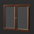 Double Brown Wooden Casement Window With Transparent Glass And Metal Handles