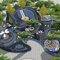Beautiful Park Landscape Design With Circular Elements Curved Paths And Green Trees