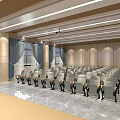 Modern Conference Room Interior With Rows of Chairs Podium and Large Projector Screen