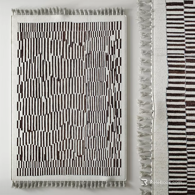 Modern Square Rug With Black And White Striped Pattern And Fringe Edges Design 3d model 