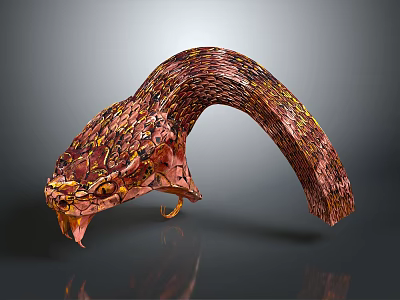 Colorful Snake Sculpture with Intricate Textured Surface Curved Body Design on Gray Background With Reflection 3d model