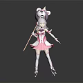 Anime Female Character With White Hair And Cute Creature On Staff In Pink Outfit