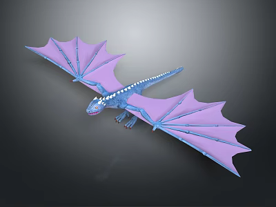Blue Dragon Fantasy Creature 3D Model With Purple Wings And White Details 3d model