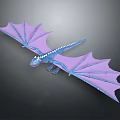 Blue Dragon Fantasy Creature 3D Model With Purple Wings And White Details