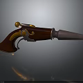 Antique Flintlock Pistol With Wooden Grip Pointed Barrel And Golden Decorations