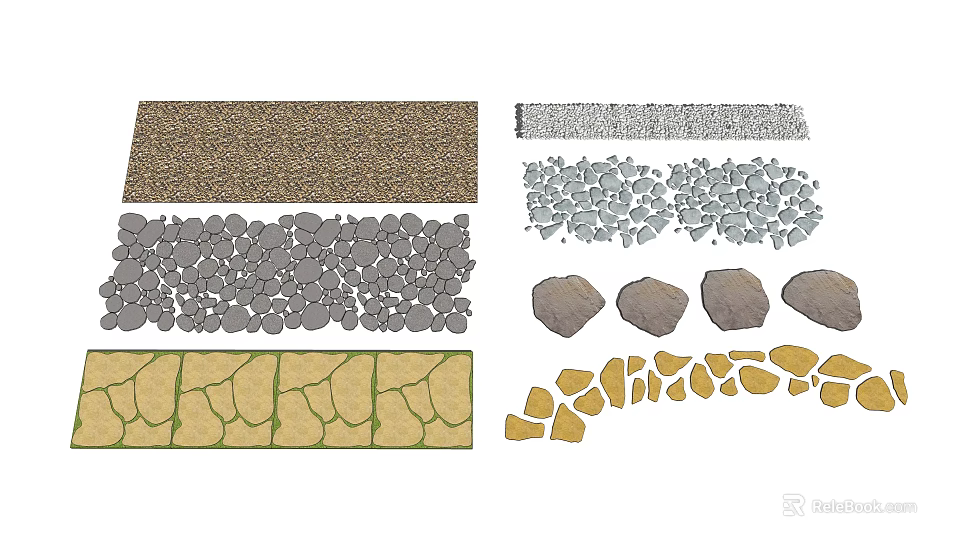 Road Facilities Including Various Paving Materials Like Gravel Stones Flagstones And Interlocking Tiles 3d model 