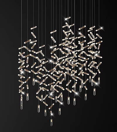 Modern Crystal Chandelier With Hanging Slim Crystal Pendants And Sparkling Lighting Design 3d model