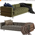 Modern Green and Gray Sectional Sofa with Tufted Design Pillows and Blankets 3d model