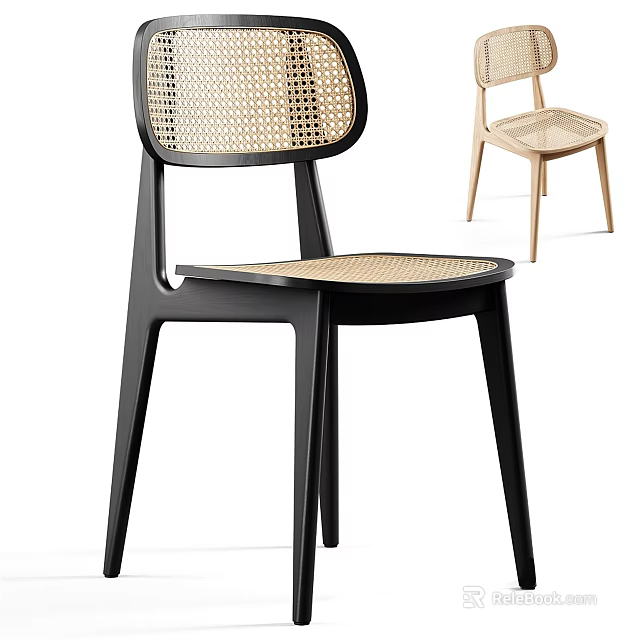 Modern Accent Chair With Rattan Woven Backrest And Black Sleek Frame Design 3d model 
