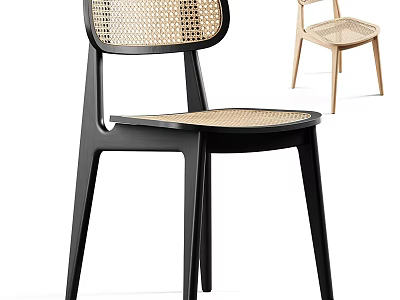 Modern Accent Chair With Rattan Woven Backrest And Black Sleek Frame Design 3d model