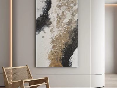 Modern Abstract Painting With Gold Black White Hues For Interior Wall Decor 3d model