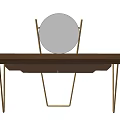 Modern Dressing Table With Round Mirror Dark Countertop And Metal Legs
