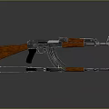 Realistic AK Rifles Featuring Wooden Stocks And Metal Parts On Dark Surface