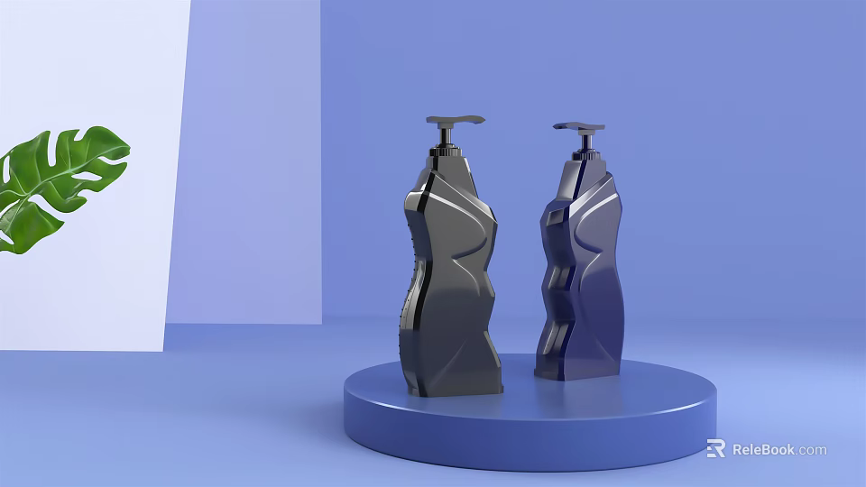 Modern Bathroom Accessories Soap Dispensers in Black and Blue Design on Display Stand 3d model 