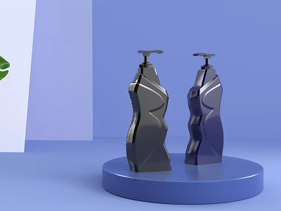 Modern Bathroom Accessories Soap Dispensers in Black and Blue Design on Display Stand 3d model