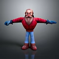 Bearded Man In Red Shirt With Blue Gloves Blue Pants And Brown Boots